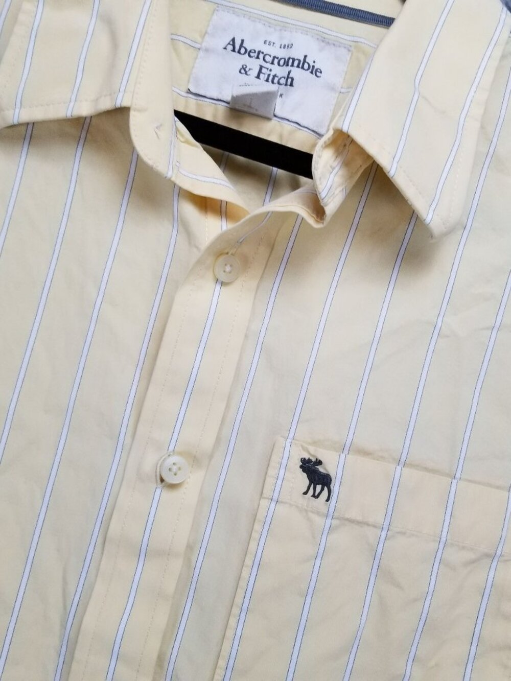Abercrombie & Fitch Shirt Mens XL Yellow Pinstripe Cotton Long Sleeve Button Up - Picture 2 of 10